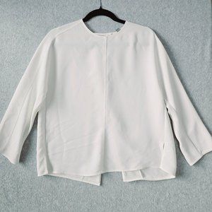 Vince Women's Sz 4 Open Back Crew Neck Blouse Side Slits Clean Girl Minimalist